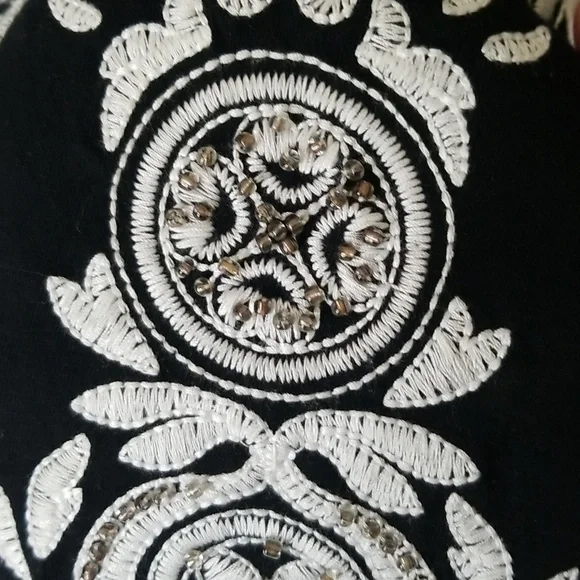 INC embroidered black white dress size Xsmall Pima Cotton/modal EUC - Picture 4 of 6